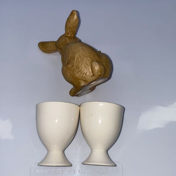 Vintage Egg Cups And Hand Paintedted Ceramic Bunny Rabbit Easter Set - Picture 5 of 14